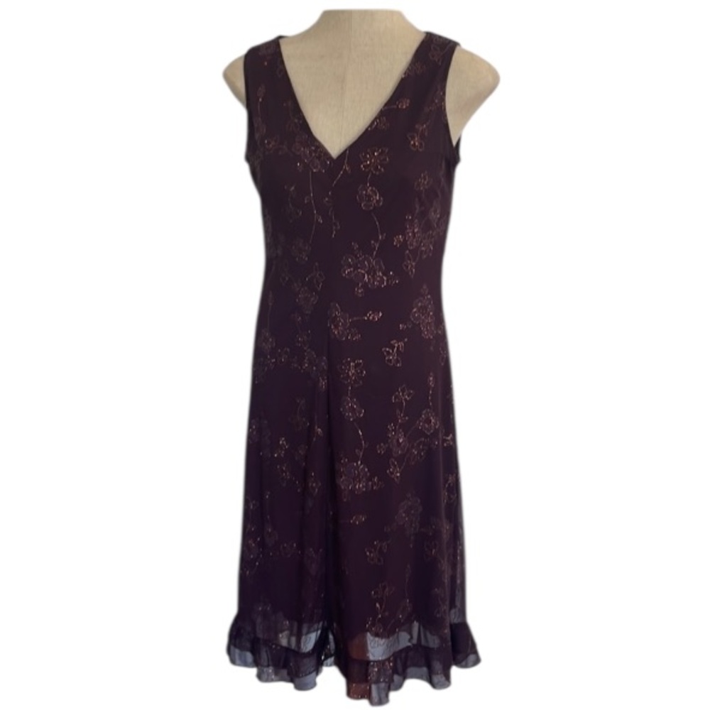 Vintage 90s California concepts dress sparkly floral glitter brown sleeveless L